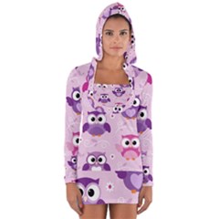 Seamless Cute Colourfull Owl Kids Pattern Long Sleeve Hooded T-shirt by Amaryn4rt