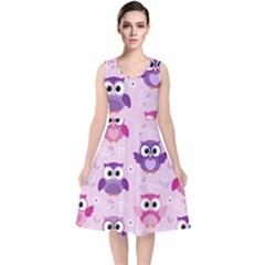 Seamless Cute Colourfull Owl Kids Pattern V-neck Midi Sleeveless Dress  by Amaryn4rt