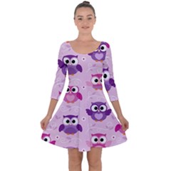 Seamless Cute Colourfull Owl Kids Pattern Quarter Sleeve Skater Dress by Amaryn4rt