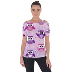 Seamless Cute Colourfull Owl Kids Pattern Shoulder Cut Out Short Sleeve Top by Amaryn4rt