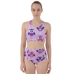 Seamless Cute Colourfull Owl Kids Pattern Racer Back Bikini Set by Amaryn4rt