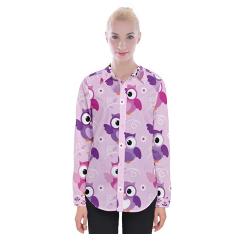 Seamless Cute Colourfull Owl Kids Pattern Womens Long Sleeve Shirt by Amaryn4rt