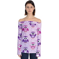 Seamless Cute Colourfull Owl Kids Pattern Off Shoulder Long Sleeve Top by Amaryn4rt