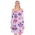 Seamless Cute Colourfull Owl Kids Pattern Off Shoulder Skater Dress View1