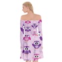 Seamless Cute Colourfull Owl Kids Pattern Off Shoulder Skater Dress View2