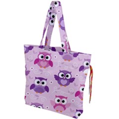 Seamless Cute Colourfull Owl Kids Pattern Drawstring Tote Bag by Amaryn4rt