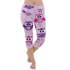 Seamless Cute Colourfull Owl Kids Pattern Lightweight Velour Capri Yoga Leggings by Amaryn4rt