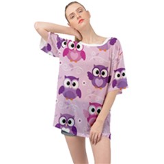 Seamless Cute Colourfull Owl Kids Pattern Oversized Chiffon Top by Amaryn4rt