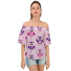 Seamless Cute Colourfull Owl Kids Pattern Off Shoulder Short Sleeve Top by Amaryn4rt