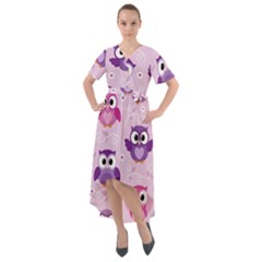 Seamless Cute Colourfull Owl Kids Pattern Front Wrap High Low Dress by Amaryn4rt