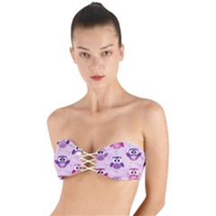 Seamless Cute Colourfull Owl Kids Pattern Twist Bandeau Bikini Top by Amaryn4rt