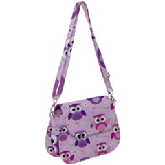 Seamless Cute Colourfull Owl Kids Pattern Saddle Handbag by Amaryn4rt