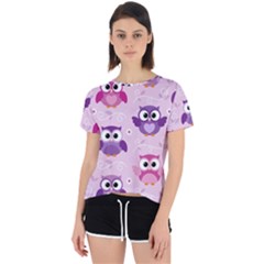 Seamless Cute Colourfull Owl Kids Pattern Open Back Sport Tee