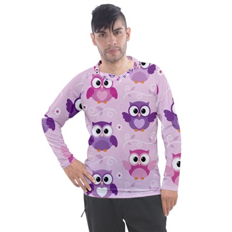 Seamless Cute Colourfull Owl Kids Pattern Men s Pique Long Sleeve Tee by Amaryn4rt