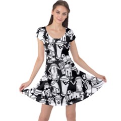 Graffiti Spray Can Characters Seamless Pattern Cap Sleeve Dress by Amaryn4rt