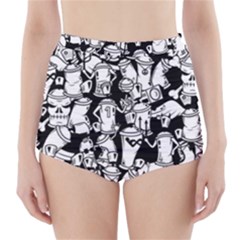 Graffiti Spray Can Characters Seamless Pattern High-waisted Bikini Bottoms by Amaryn4rt