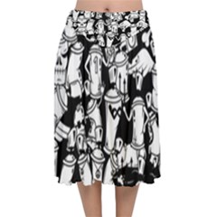 Graffiti Spray Can Characters Seamless Pattern Velvet Flared Midi Skirt