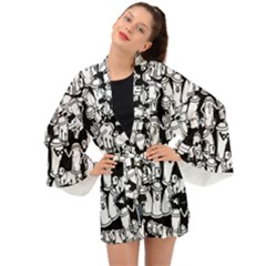 Graffiti Spray Can Characters Seamless Pattern Long Sleeve Kimono by Amaryn4rt