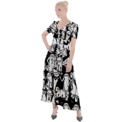 Graffiti Spray Can Characters Seamless Pattern Button Up Short Sleeve Maxi Dress by Amaryn4rt