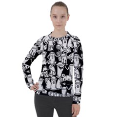 Graffiti Spray Can Characters Seamless Pattern Women s Pique Long Sleeve Tee