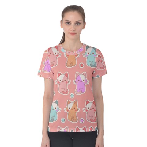 Cute Kawaii Kittens Seamless Pattern Women s Cotton Tee by Amaryn4rt