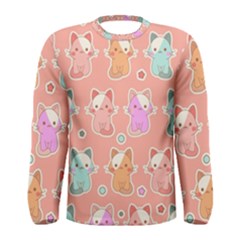 Cute Kawaii Kittens Seamless Pattern Men s Long Sleeve Tee by Amaryn4rt