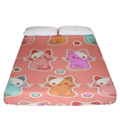 Cute Kawaii Kittens Seamless Pattern Fitted Sheet (king Size) by Amaryn4rt