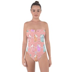 Cute Kawaii Kittens Seamless Pattern Tie Back One Piece Swimsuit by Amaryn4rt