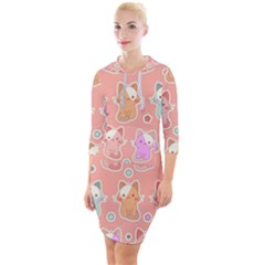 Cute Kawaii Kittens Seamless Pattern Quarter Sleeve Hood Bodycon Dress by Amaryn4rt