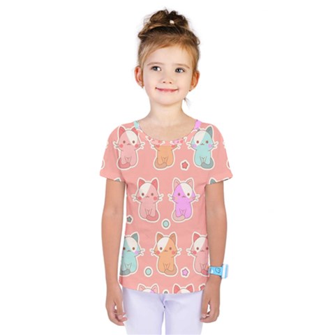 Cute Kawaii Kittens Seamless Pattern Kids  One Piece Tee by Amaryn4rt