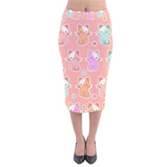 Cute Kawaii Kittens Seamless Pattern Velvet Midi Pencil Skirt by Amaryn4rt