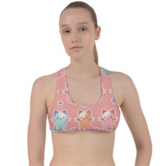 Cute Kawaii Kittens Seamless Pattern Criss Cross Racerback Sports Bra by Amaryn4rt