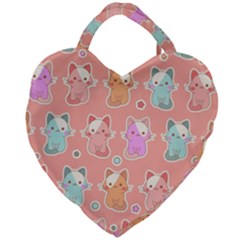 Cute Kawaii Kittens Seamless Pattern Giant Heart Shaped Tote by Amaryn4rt