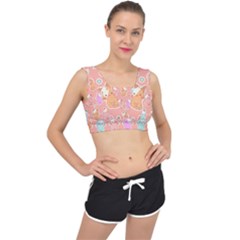 Cute Kawaii Kittens Seamless Pattern V-back Sports Bra by Amaryn4rt