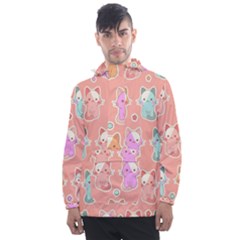 Cute Kawaii Kittens Seamless Pattern Men s Front Pocket Pullover Windbreaker by Amaryn4rt