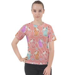 Cute Kawaii Kittens Seamless Pattern Women s Sport Raglan Tee