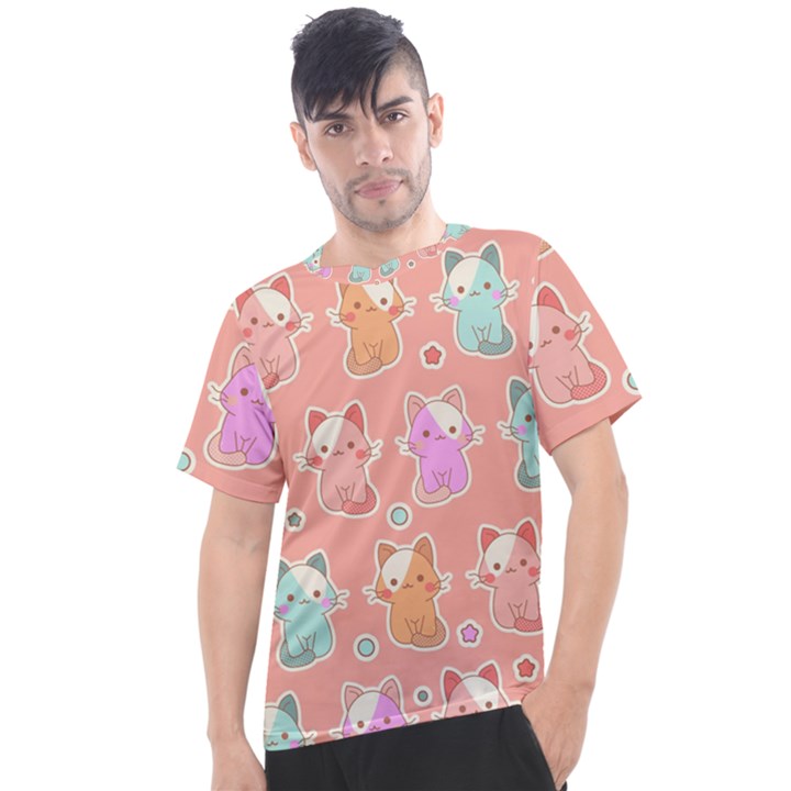 Cute Kawaii Kittens Seamless Pattern Men s Sport Top