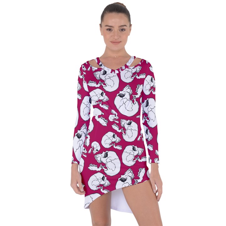 Terrible Frightening Seamless Pattern With Skull Asymmetric Cut-Out Shift Dress