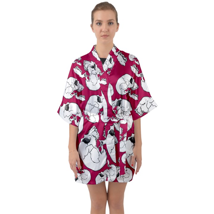 Terrible Frightening Seamless Pattern With Skull Half Sleeve Satin Kimono 