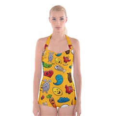 Graffiti Characters Seamless Ornament Boyleg Halter Swimsuit  by Amaryn4rt