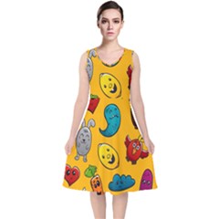 Graffiti Characters Seamless Ornament V-neck Midi Sleeveless Dress  by Amaryn4rt