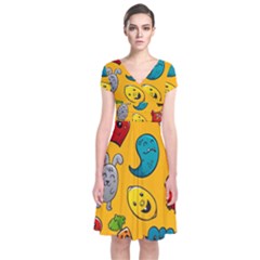 Graffiti Characters Seamless Ornament Short Sleeve Front Wrap Dress by Amaryn4rt