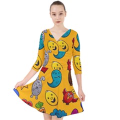 Graffiti Characters Seamless Ornament Quarter Sleeve Front Wrap Dress by Amaryn4rt