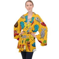 Graffiti Characters Seamless Ornament Long Sleeve Velvet Kimono  by Amaryn4rt