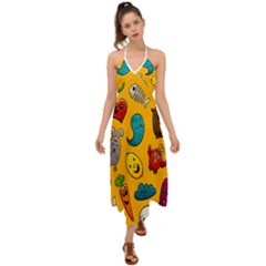 Graffiti Characters Seamless Ornament Halter Tie Back Dress  by Amaryn4rt