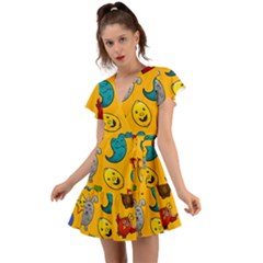 Graffiti Characters Seamless Ornament Flutter Sleeve Wrap Dress by Amaryn4rt