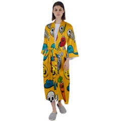 Graffiti Characters Seamless Ornament Maxi Satin Kimono