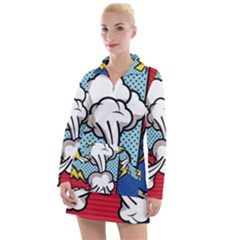 Rays Smoke Pop Art Style Vector Illustration Women s Long Sleeve Casual Dress by Amaryn4rt