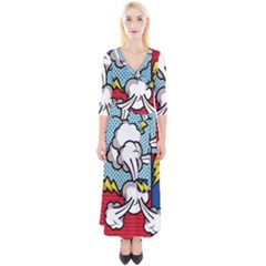 Rays Smoke Pop Art Style Vector Illustration Quarter Sleeve Wrap Maxi Dress by Amaryn4rt