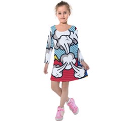 Rays Smoke Pop Art Style Vector Illustration Kids  Long Sleeve Velvet Dress by Amaryn4rt